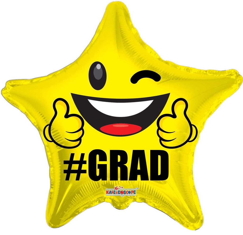 18" Hashtag Grad Yellow Smiley Star