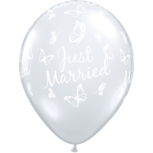 11″ Diamond Clear Just Married Butterflies 5 pcs