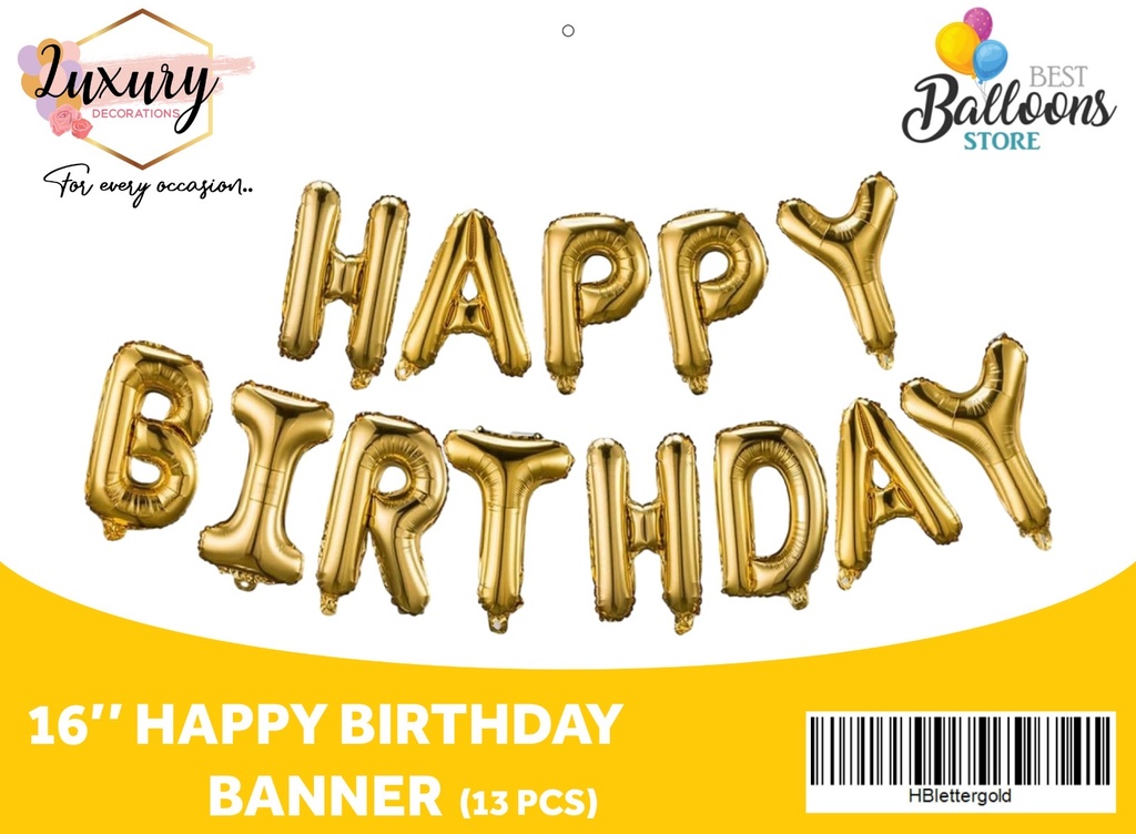 16" Happy Bday Gold 13 Letters