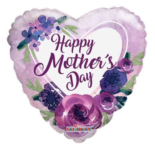 [84353-18] 18" Happy Mother's Day Heart Purple Violets