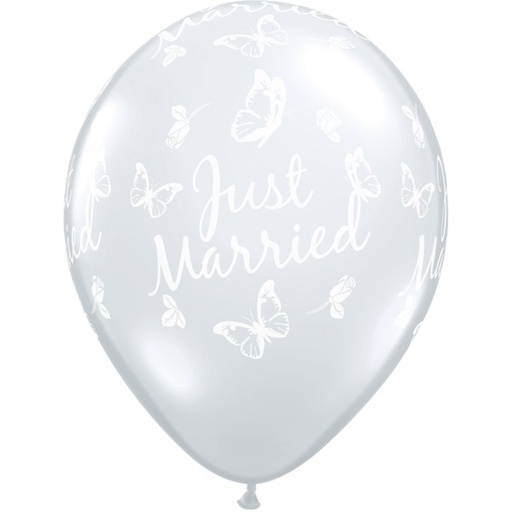 11″ Diamond Clear Just Married Butterflies 5 pcs