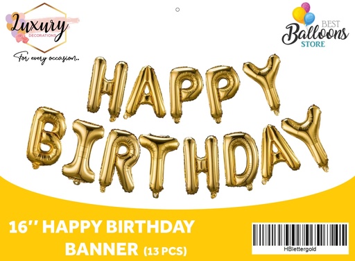 16" Happy Bday Gold 13 Letters