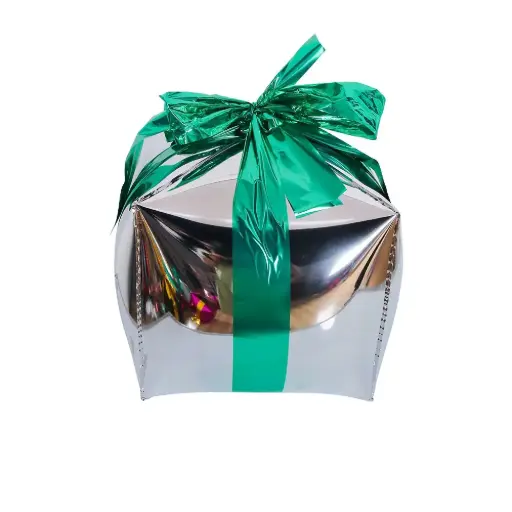 [cubesilverandgreen] Christmas Cube Gift Box Siver and Green 32 cm